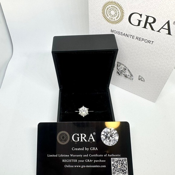 Moissanite Diamond Engagement Ring Six Prong Wedding GRA 18K 3 Ct Size 6 - Picture 3 of 12
